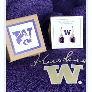 UW HUSKIES University of Washington - Small Earrings Game Day Stocking Stuffer Christmas Gift Swarovski® stones DAWGS Purple Gold Husky