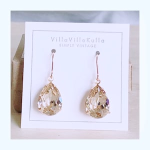 BRIDAL - Rose Gold 14mm Crystal Light Silk Blush Champagne - Drop Pear Earrings Bridesmaid - made w/ Swarovski® stones - wedding neutral