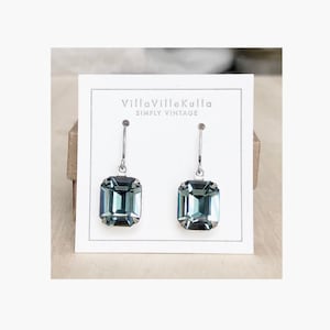 Gorgeous 12mm Indian Sapphire Blue Emerald Cut Vintage Inspired Drop Earrings Square - Octagon - Made w/ genuine Swarovski® stones