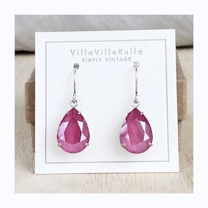Peony Pink Crystal Drop Earrings - Teardrop Vintage Inspired - made w/ genuine Swarovski stones bridal Easter Spring pear tear rose NEW