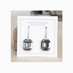 12mm Emerald cut crystal Black Diamond drop earrings - gray - Swarovski® stones - rhinestone dangles 12mm