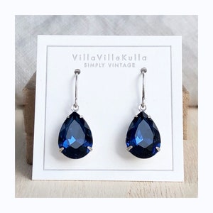 Classic Navy Blue Crystal Drop Bridesmaid Earrings Teardrop Pearshape Pear silver gold aged brass - NEW 14mm Stunning