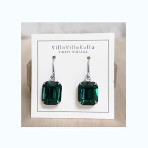 Vintage Emerald Green Drop Crystal Earrings  - 12mm Swarovski® stones - Bridal Bridesmaids rectangle - square - octagon Art Deco 10x12