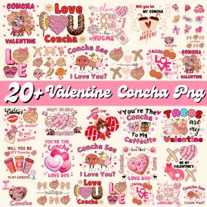 20 + Valentines Concha Png Designs, Mexican Valentine Png, Conchas Pan Dulce Heart Png, Retro Valentine Png, Conchas Valentines, Tacos Png