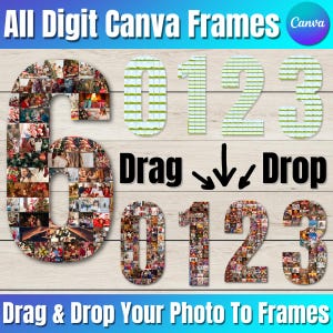 Cadres photo Canva, collage photo d'anniversaire, cadres photo numériques, modèle de cadres canva, lot de cadres canva, cadres pour collage photo numéroté
