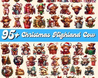 95 + Christmas Highland Cow Png Bundle, Baby Highland Cow Png, Cute Christmas Cows, Christmas Clipart, Christmas Png, Highland Cow Png