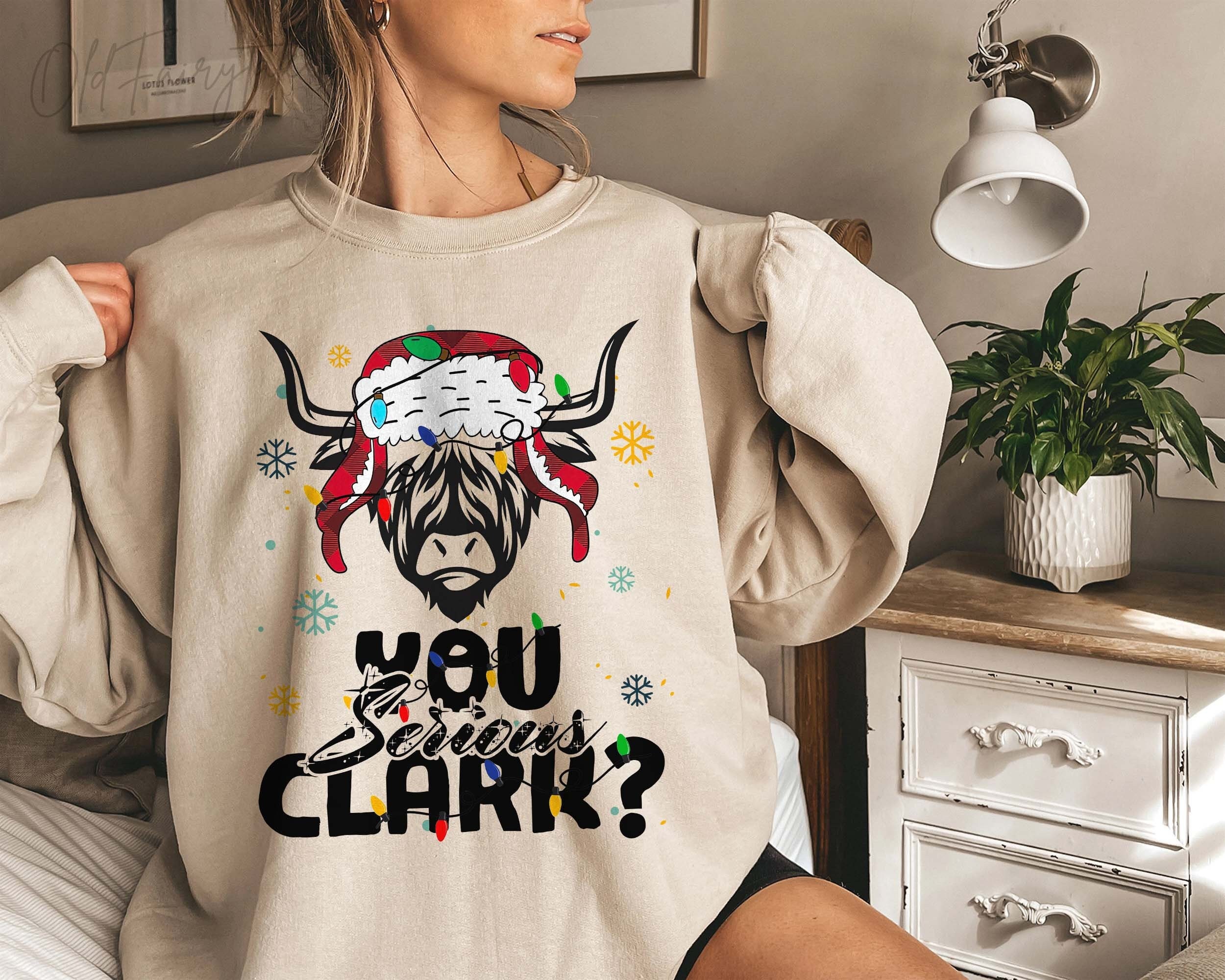 Discover You Serious Clark Sweatshirt, Cow Christmas Sweatshirt, Cow Christmas Lights Ugly Christmas Sweatshirt