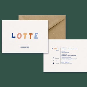 Plantilla de tarjeta de anuncio de nacimiento personalizable de Canva: diseño divertido y colorido, moderno y limpio, hazlo tú mismo, edita e imprime, hija - hijo