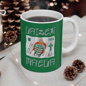 Celtic FC Maeda Coffee Mug, Football Daizen Glasgow Soccer FC Cup, Hoops Bhoys Hail Hail Mug, Green and White Celts Daizen Japan 11oz Mug