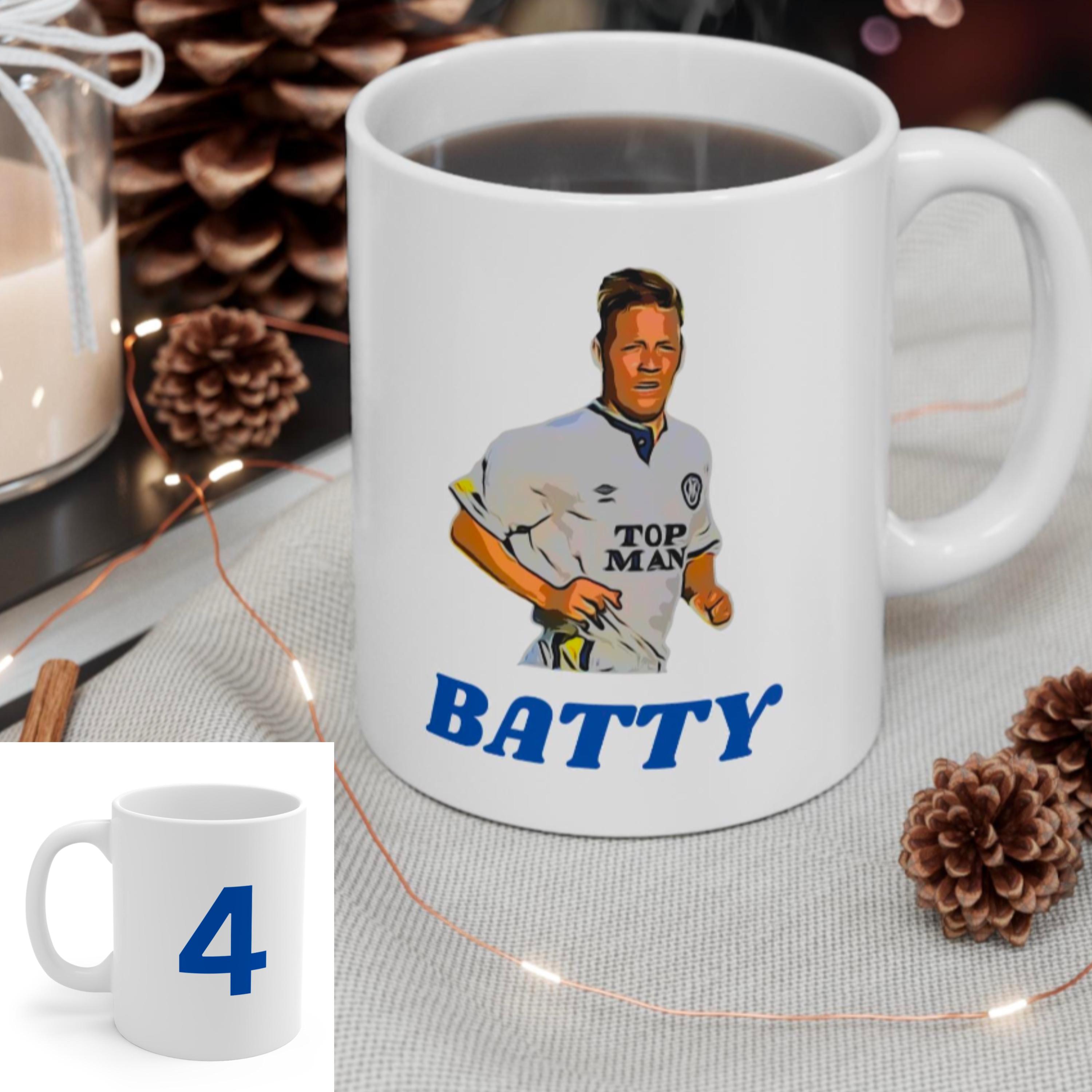 Leeds Fan Coffee Mug, United David Batty Soccer Cup, MOT Gift for Whites  Supporter, ALAW Footy Utd Mug tribute to Leeds Legend Batts