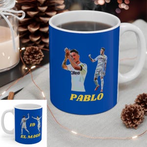 Leeds Fan Coffee Mug, United Pablo Hernandez Soccer Cup, MOT Gift for Whites Supporter, Utd ALAW Footy Mug tribute to Leeds Legend El Mago