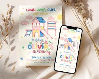 Playground Birthday Invitation Template, Editable Park Birthday Party Invite, Outdoor Park Party Invitation, Kids Park Party Invitation