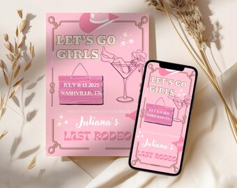 Nash Bash Bachelorette Invitation, Last Rodeo Invite (Editable Template)