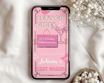 Let's Go Girls Bachelorette Party Invitation and Itinerary Template, Editable Nash Bash Bachelorette Weekend Invite, Last Rodeo Bachelorette