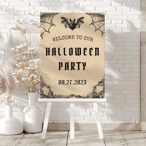 Halloween Party Welcome Sign Template Editable Spooky Party Poster Canva Printable Halloween Bash Decor Digital Download for Kids or Adults