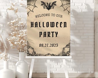 Halloween Party Welcome Sign Template Editable Spooky Party Poster Canva Printable Halloween Bash Decor Digital Download for Kids or Adults