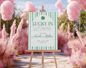 St Patricks Day Bachelorette Welcome Sign, Lucky In Love Poster (Canva Template)