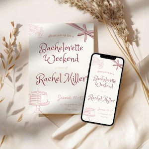 Hand Drawn Style Bachelorette Invitation & Itinerary Template, Handwritten Bachelorette Invite, Downloadable Bachelorette Party Invite