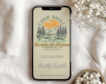 Camp Bachelorette Invitation and Itinerary Template Last Trail Before The Veil Girls Cabin Weekend Invite Digital Download Editable in Canva