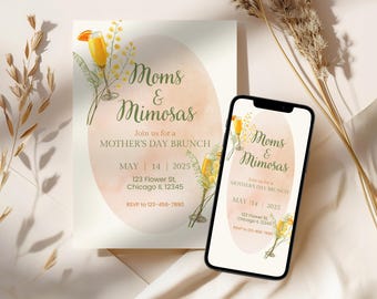 Floral Mother's Day Brunch Invitation, Editable Mimosas Party Invite (Digital)