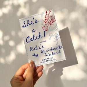 Invitation EVJF et modèle d'itinéraire, thème pêche modifiable, invitation à une fête de Bach, carte de voyage pour filles week-end sur le lac imprimable