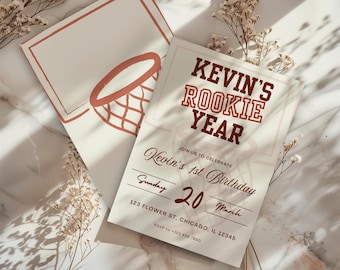 Basketball Birthday Invitation Template, Modern Basketball Invite, Boy Birthday Party, Editable Basketball 1st Birthday Invitation Template