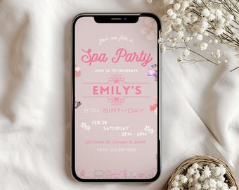 Pink Spa Party Invitation, Girls Birthday (Digital Download)