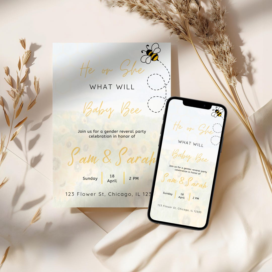 Editable Honey Bee Gender Reveal Invitation What Will Baby Bee Invite ...