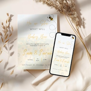 Editable Honey Bee Gender Reveal Invitation What Will Baby Bee Invite Gender Neutral Shower Invitation Bumblebee Modern Printable Template