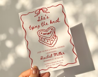She&#39;s Tying The Knot Bridal Shower Invitation Template Editable Coquette Bachelorette Party Invitation Minimal Bow Theme Bridal Party Invite