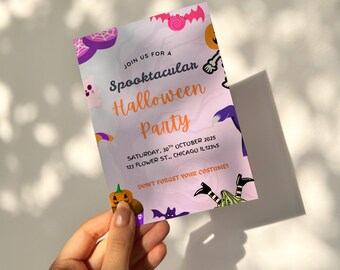 Halloween Party Invitation Template Editable Spooky Party Invite Canva Printable Halloween Bash Card Digital Download for Kids or Adults