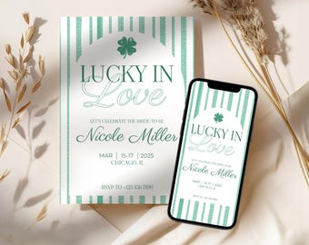 St Patricks Day Bachelorette Invite Lucky In Love Bachelorette Itinerary St Paddys Bride Irish Bachelorette Mobile Invite Canva Template