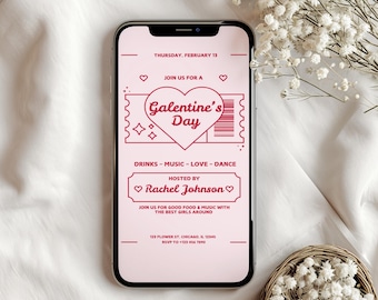 Galentine's Day Invitation Template, Pink & Red Girls Night (Digital)