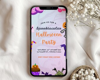 Halloween Party Invitation Template Editable Spooky Party Invite Canva Printable Halloween Bash Card Digital Download for Kids or Adults