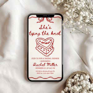 She&#39;s Tying The Knot Bridal Shower Invitation Template Minimal Bow Theme Bridal Party Invite Editable Coquette Bachelorette Party Invitation