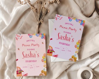 Picnic Birthday Party Invitation, Kids Outdoor Invite (Digital)