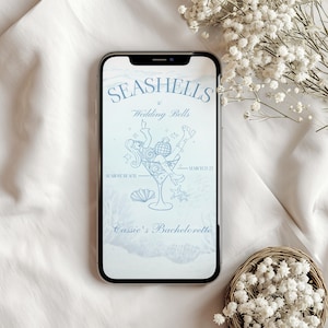 Seashells and Wedding Bells Bachelorette Party Invitation and Itinerary Template, Cute Preppy Girls Getaway Weekend Trip Events Invite Card