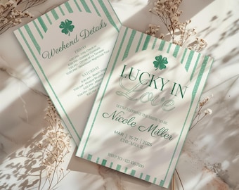 St. Patrick's Day Bachelorette Invitation, Lucky in Love Itinerary (Canva Template)