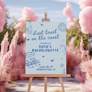Last Toast On The Coast Bachelorette Party Welcome Sign Template, Coastal Bachelorette Sign, Editable Beach Bachelorette Party Printable