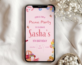 Picnic Birthday Party Invitation, Editable Picnic Themed Birthday Invite, Digital Kids Outdoor Birthday Party Invitation Template