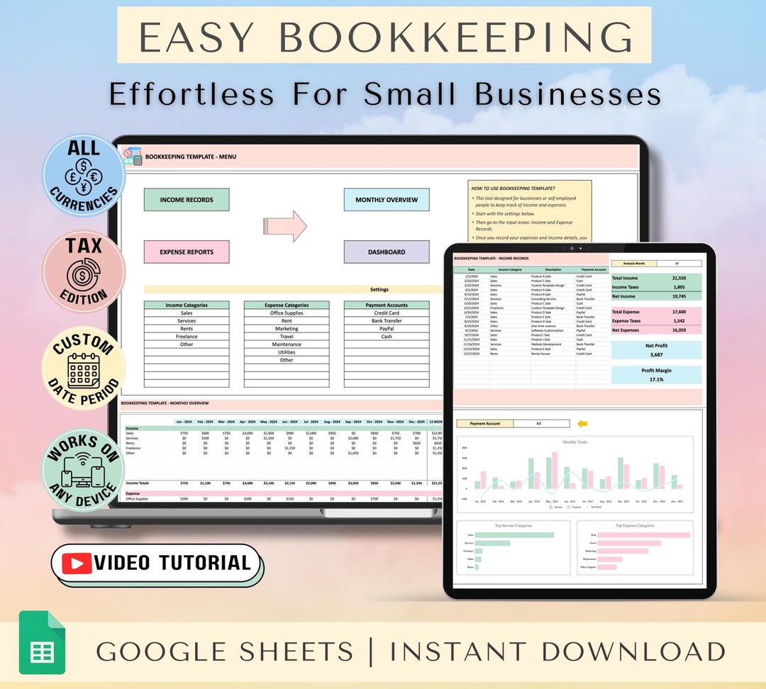 Small Business Bookkeeping Spreadsheet | Profit & Loss Google Sheets ...