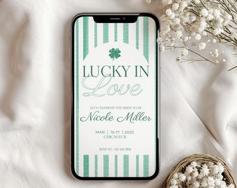 St. Patrick's Day Bachelorette Invitation, Lucky In Love Itinerary (Mobile, Canva Template)