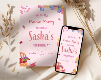 Editable Picnic Birthday Party Invitation Template (Digital)
