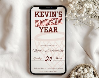 Basketball Birthday Invitation Template, Boy 1st Birthday (Digital Download)