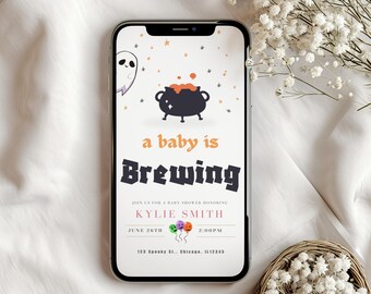 A Baby Is Brewing Baby Shower Invitation Template Editable Tea Party Theme Invite Printable Baby Shower Card Digital Download for Canva