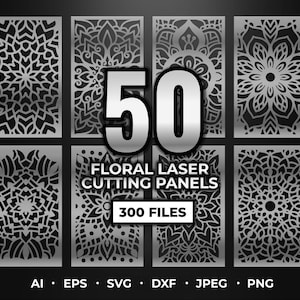 花柄パネル パネルセット #001 - 50 ベクター レーザー カッティング ファイル。部屋の仕切り SVG。装飾パネル DXF