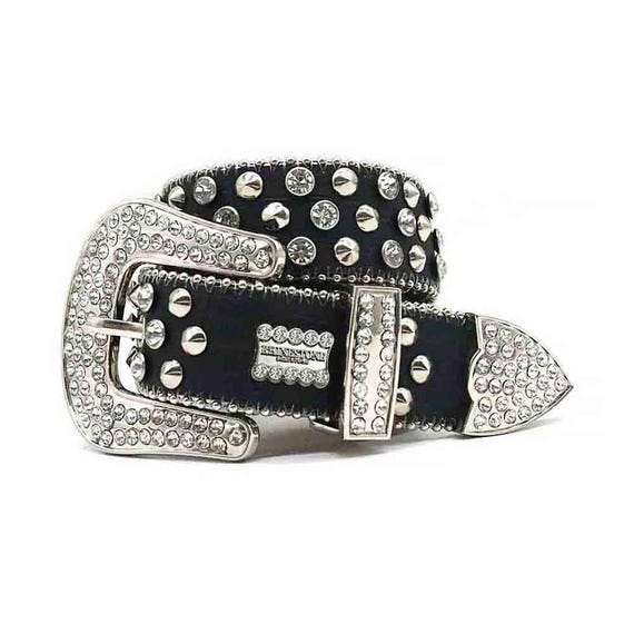 Black With Silver Studs Sparkle Rhinestone Belt Medium (33  display picture 1