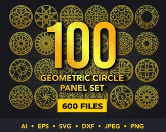 Set di pannelli circolari geometrici tagliati al laser – 100 file SVG e DXF decorativi rotondi