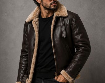 Blouson aviateur en cuir Boehne | Cuir de mouton véritable, doublure en fourrure