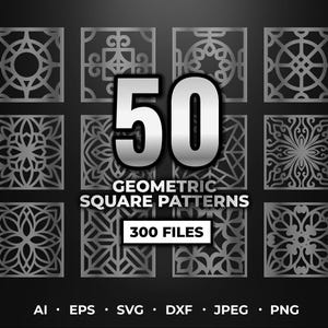 50 Geometric Square Panel Designs: Laser Cut Files (Digital Download)